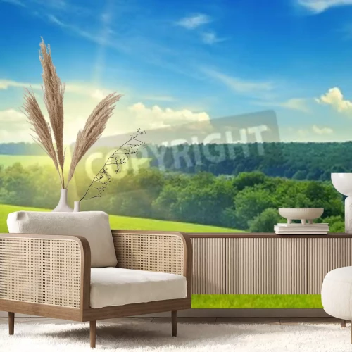 Fotobehang Lucht boven een groen landschap