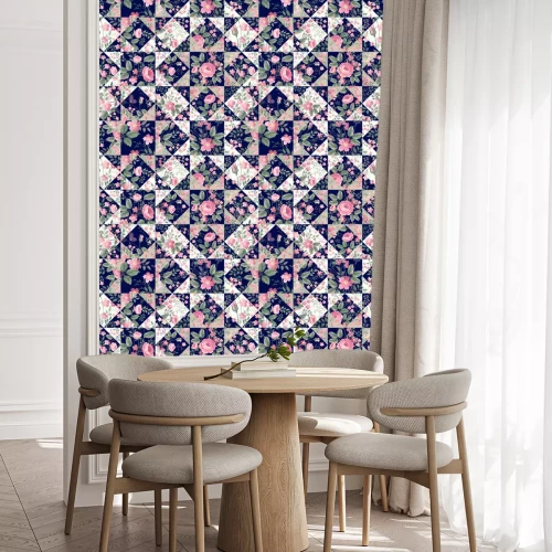 Behang Engelse rozen op lapwerk grafische achtergrond