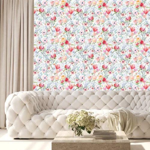 Behang Waterverf bloemenpatroon