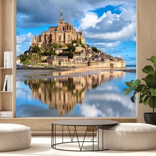 Fotobehang Mont Saint-Michel is een van de meest herkenbare monumenten van Frankrijk, genoteerd op de UNESCO-lijst van World Heritage Sites.