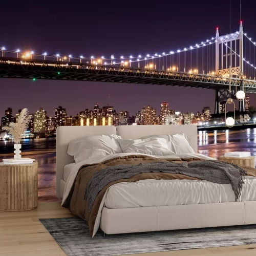 Fotobehang Nachtzicht van New York met de brug