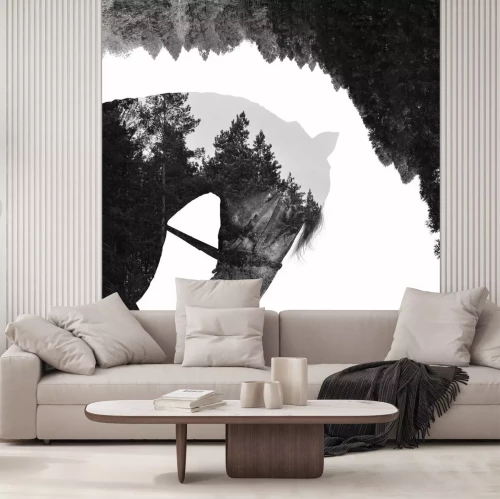 Fotobehang Een artistiek weergegeven silhouet van een paard