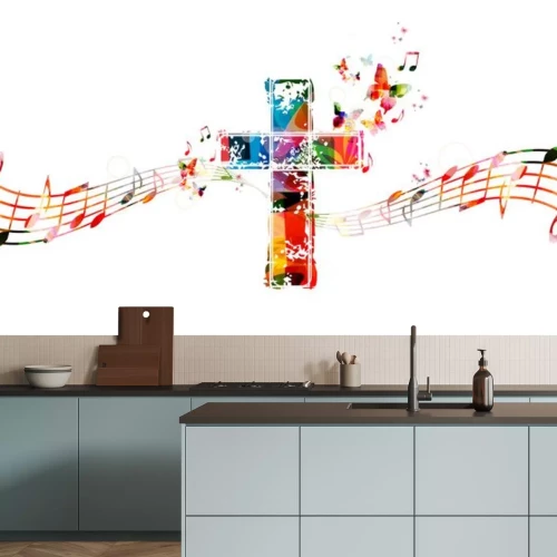 Sticker Kleurrijk kruis met muzieknoten