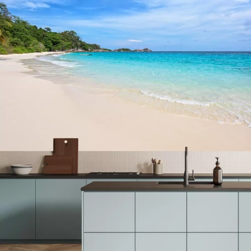 Fotobehang Wit zand en turquoise zee