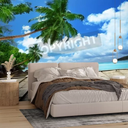 Fotobehang Houten dek en de tropen