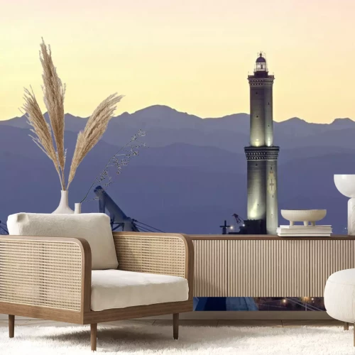 Fotobehang Vuurtoren verlicht in Genua