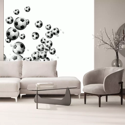 Fotobehang 3D voetballen op witte achtergrond