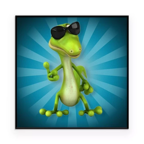 Poster Afbeelding van een hagedis met een zwarte 3D-bril.