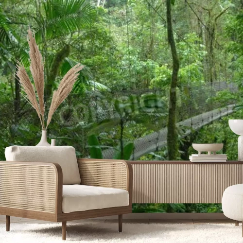 Fotobehang Brug door de jungle