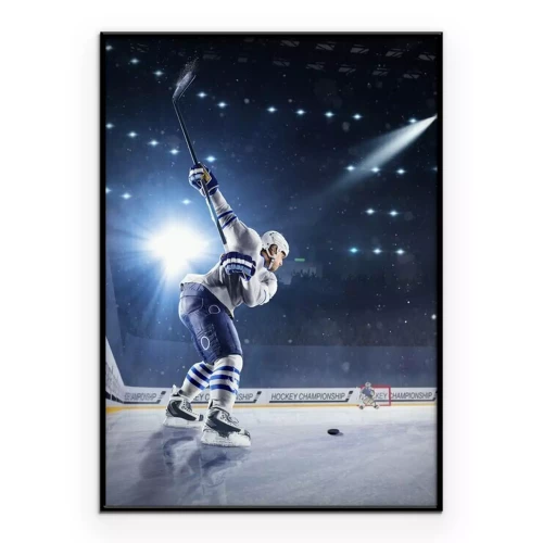Poster Hockey spelers schiet de puck en aanvallen