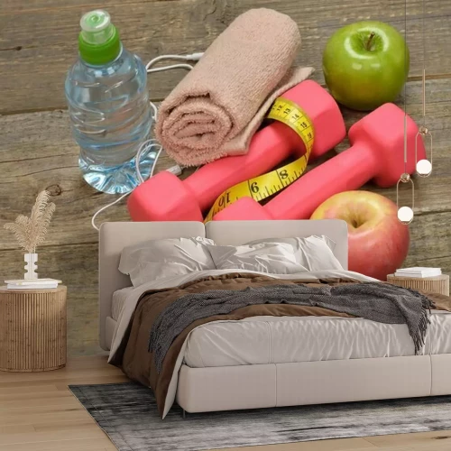 Fotobehang Fitnessapparatuur en appels