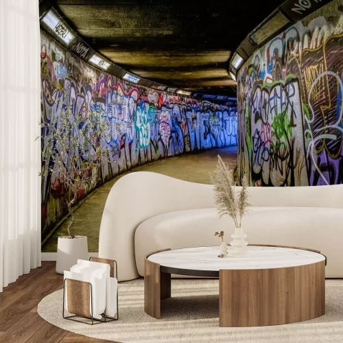 Fotobehang Hip-hop graffiti in de tunnel