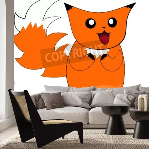 Sticker Kinderachtige afbeelding van een vos met een grote staart