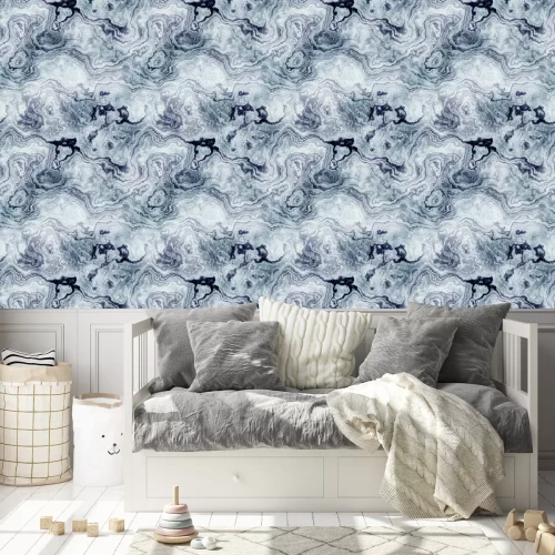 Behang Marineblauw marmer effect