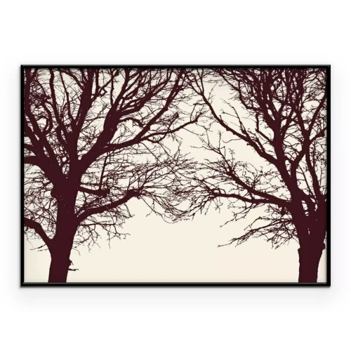 Poster Twee kale bomen met bladloze kruinen.