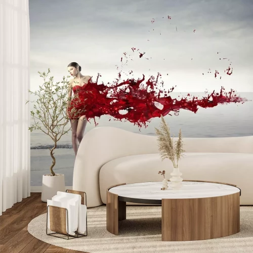 Fotobehang Artistieke afbeelding van een vrouw in een rode jurk