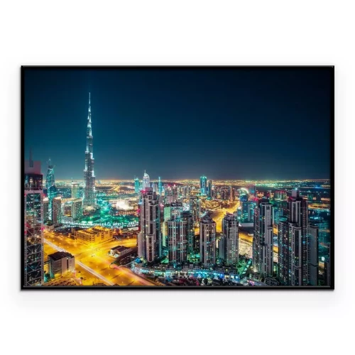 Poster De moderne wolkenkrabbers van Dubai 's nachts