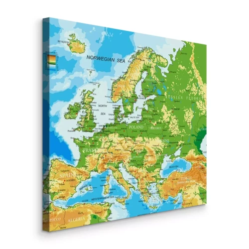 Canvas Fysieke kaart van Europa met terrein