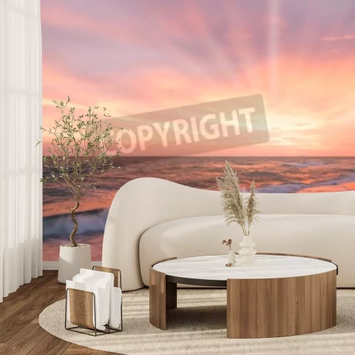 Fotobehang Roze zonsopgang en de zee