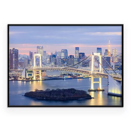 Poster skyline met Tokyo Tower en de regenboog brug van Tokyo