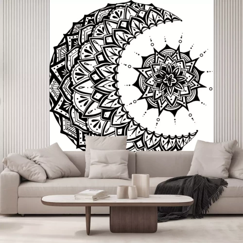 Sticker Maan en de zon op een zwarte achtergrond. vector illustratie