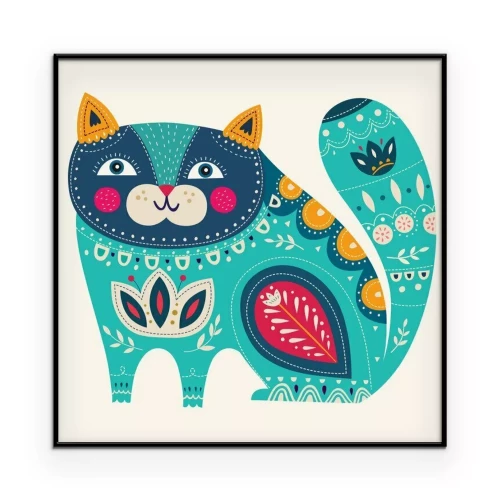 Poster Folk-stijl kitten