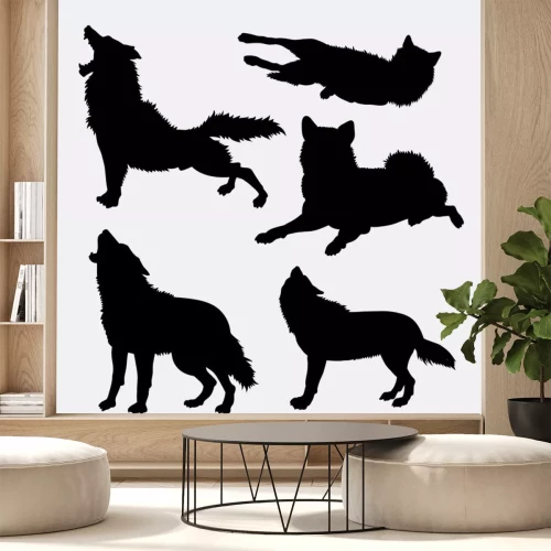 Sticker Wolf wilde dieren en actie silhouet. Goed gebruik voor symbool, logo, web pictogram, mascotte, teken, avatar, of een ontwerp dat u wilt. Makkelijk te gebruiken.