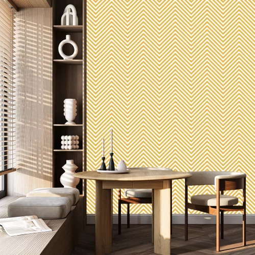 Behang Zigzag geel patroon. Achtergrond van de Golf in Vector