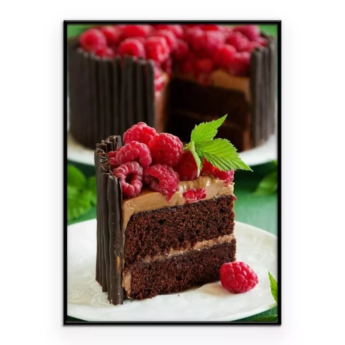 Poster Chocoladedesserttaart versierd met frambozen