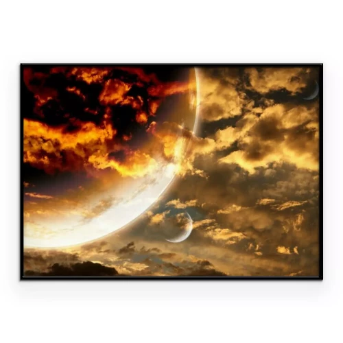 Poster Abstracte planeten tegen een achtergrond van wolken