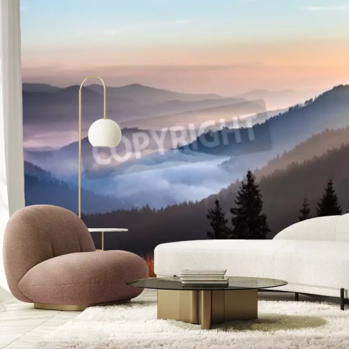 Fotobehang Zonsopgang vanop de top van een berg