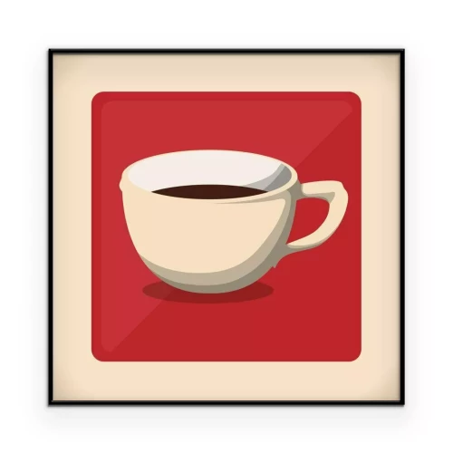 Poster Een afbeelding van een kop koffie op een felrode achtergrond.