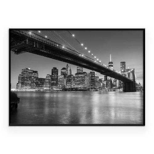Poster Zwart-witfoto van de Brooklyn Bridge bij nacht
