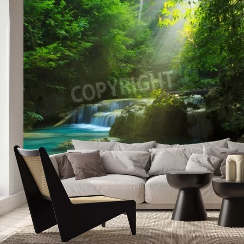 Fotobehang Tropen bij een waterval