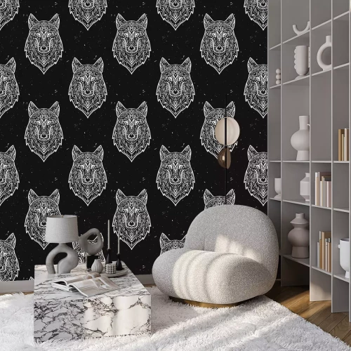 Behang Zwart-witte magische wolven