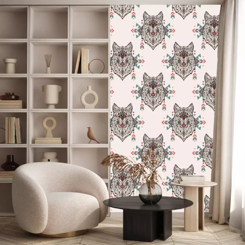 Behang Sierwolven met kleurrijke vormen