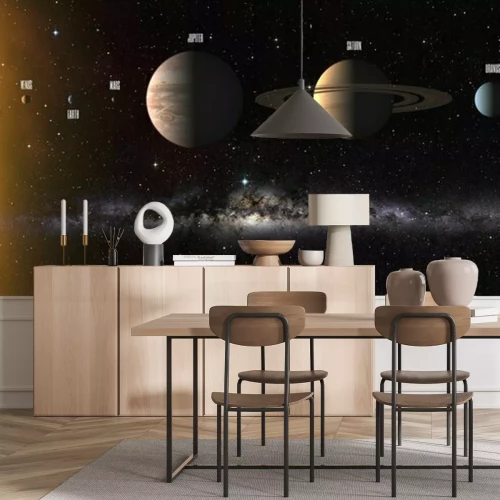 Fotobehang Zonnestelsel met bijschriften