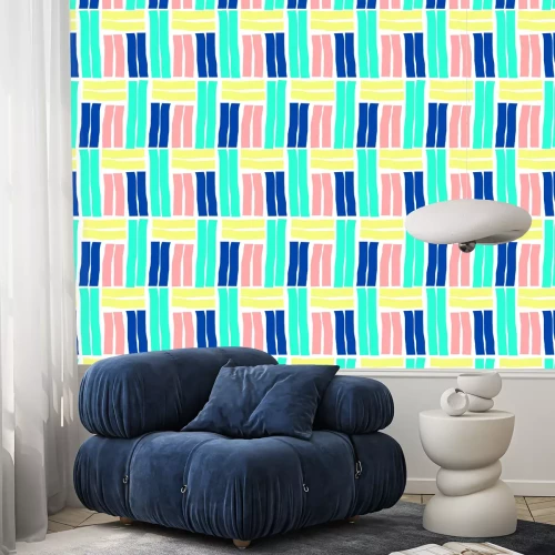 Behang Gekleurde strepen horizontaal en verticaal patroon