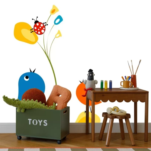 Sticker Veelkleurige vogels en lieveheersbeestjes op bloemen