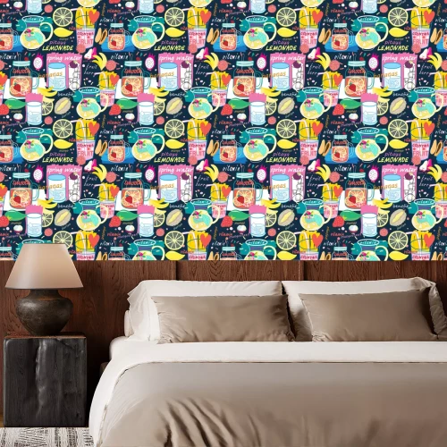 Behang Bright patroon van diverse vruchtendranken en