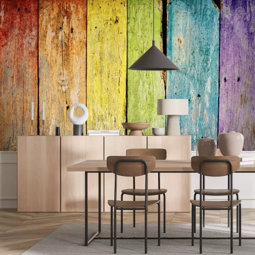 Fotobehang Gekleurde houten wand