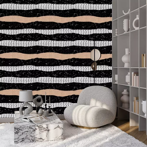 Behang Dessin met strepen versierd met stippen en driehoeken