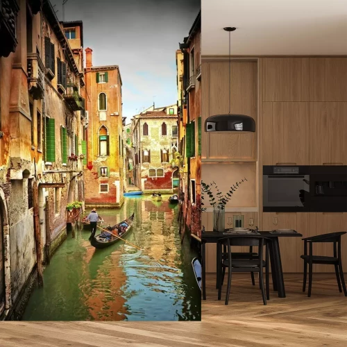 Fotobehang Gondelier tussen de huizen