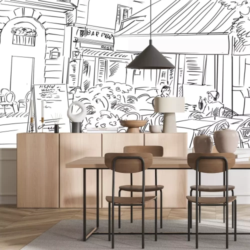 Fotobehang Tekening van mannen in een restaurant