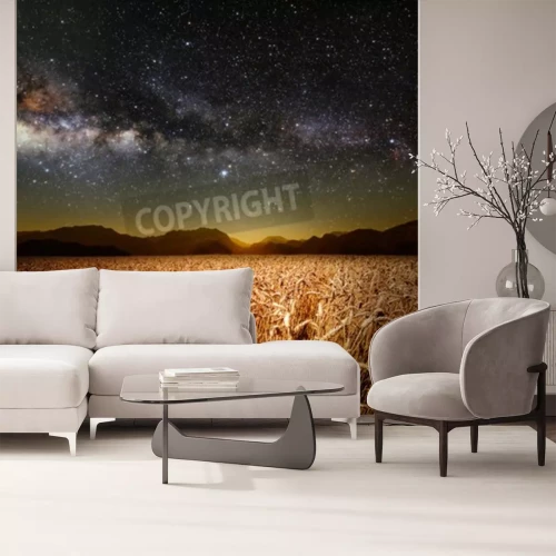 Fotobehang Korenveld en sterrenhemel