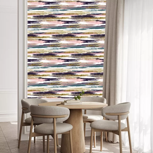 Behang Motief met versierde gekleurde strepen met imitatiegoud