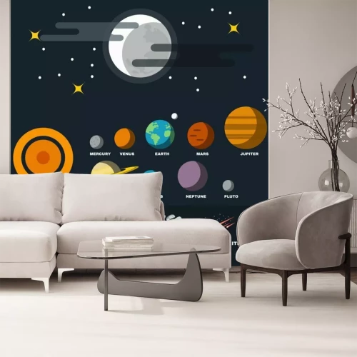 Fotobehang Planeten van het zonnestelsel in een geïllustreerde stijl