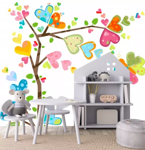 Sticker Een boom met regenboogharten van verschillende groottes