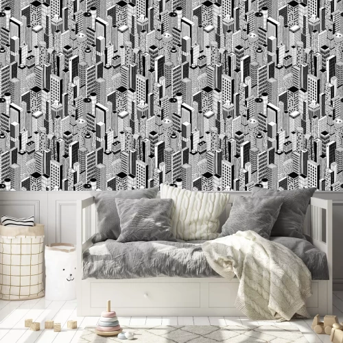 Behang De wolkenkrabber van de stad naadloze patroon - medium