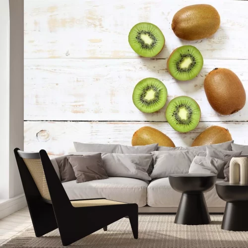 Sticker Kiwi's op witte houten achtergrond